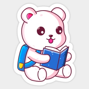 Cute school polar bear reading book Sticker